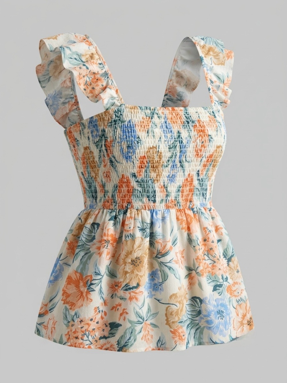 Loft Floral Smother Flutter Sleeve Peplum Sleeveless Tank Top Blouse Size Medium